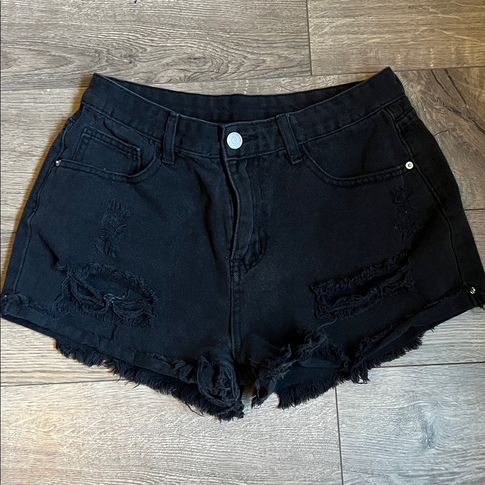 Black Distressed Denim Shorts
